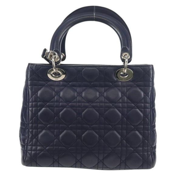 Christian Dior Lady Dior Canage Hand Bag Leather 2way Navy Silver Auth 146073M