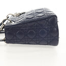 Christian Dior Lady Dior Canage Hand Bag Leather 2way Navy Silver Auth 146073M-3