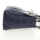 Christian Dior Lady Dior Canage Hand Bag Leather 2way Navy Silver Auth 146073M-4