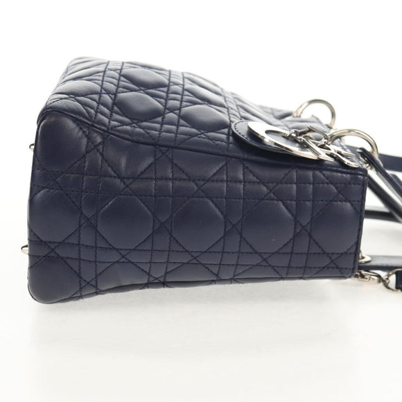 Christian Dior Lady Dior Canage Hand Bag Leather 2way Navy Silver Auth 146073M