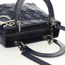 Christian Dior Lady Dior Canage Hand Bag Leather 2way Navy Silver Auth 146073M-6