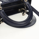 Christian Dior Lady Dior Canage Hand Bag Leather 2way Navy Silver Auth 146073M-7