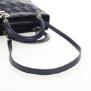 Christian Dior Lady Dior Canage Hand Bag Leather 2way Navy Silver Auth 146073M-8