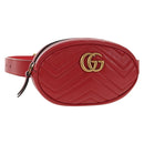 GUCCI GG Marmont Waist Bag Leather Red Gold 476434 Auth 146076V-1