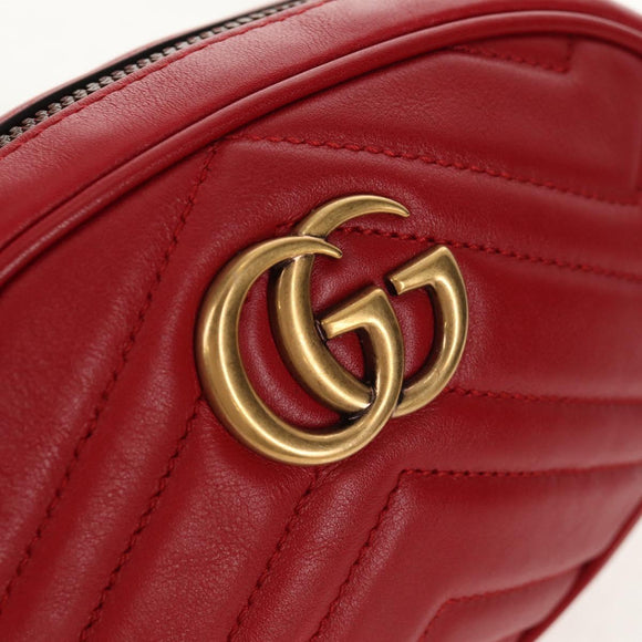 GUCCI GG Marmont Waist Bag Leather Red Gold 476434 Auth 146076V