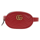 GUCCI GG Marmont Waist Bag Leather Red Gold 476434 Auth 146076V-2