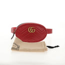 GUCCI GG Marmont Waist Bag Leather Red Gold 476434 Auth 146076V-12