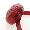 GUCCI GG Marmont Waist Bag Leather Red Gold 476434 Auth 146076V-3