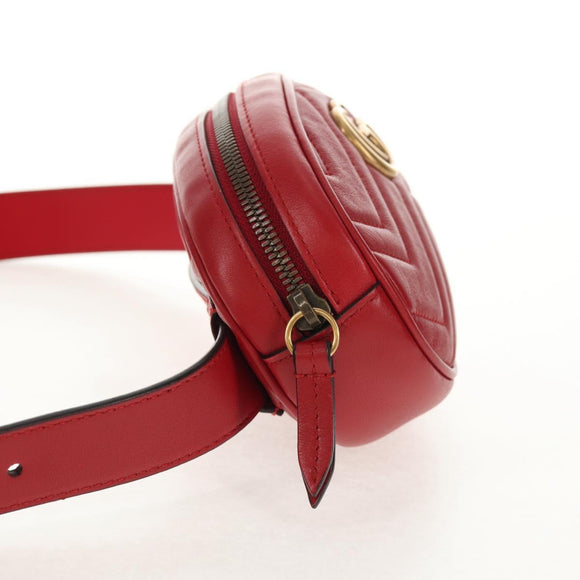 GUCCI GG Marmont Waist Bag Leather Red Gold 476434 Auth 146076V