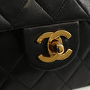 CHANEL Matelasse Chain Shoulder Bag Lamb Skin Black Gold CC Auth 146079SAV-15