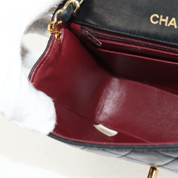 CHANEL Matelasse Chain Shoulder Bag Lamb Skin Black Gold CC Auth 146079SAV