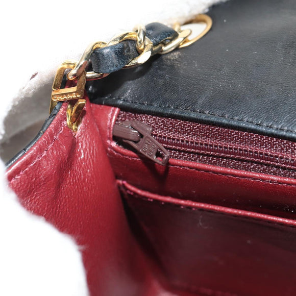 CHANEL Matelasse Chain Shoulder Bag Lamb Skin Black Gold CC Auth 146079SAV