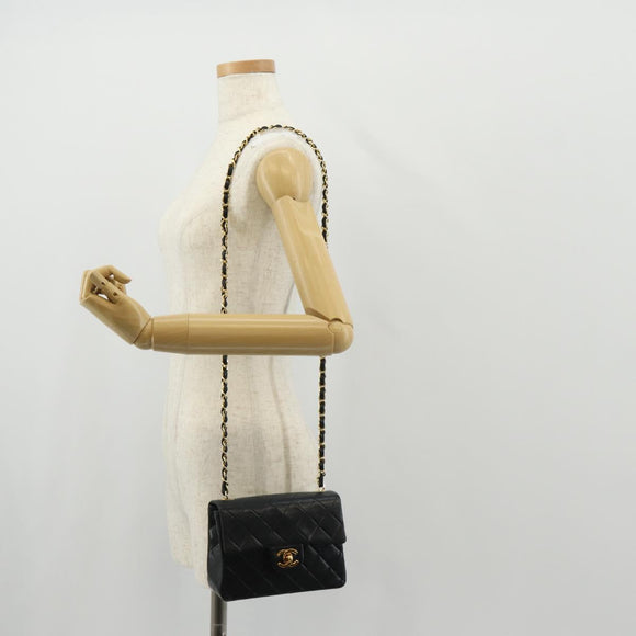 CHANEL Matelasse Chain Shoulder Bag Lamb Skin Black Gold CC Auth 146079SAV