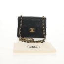 CHANEL Matelasse Chain Shoulder Bag Lamb Skin Black Gold CC Auth 146079SAV-28