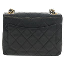 CHANEL Matelasse Chain Shoulder Bag Lamb Skin Black Gold CC Auth 146079SAV-3