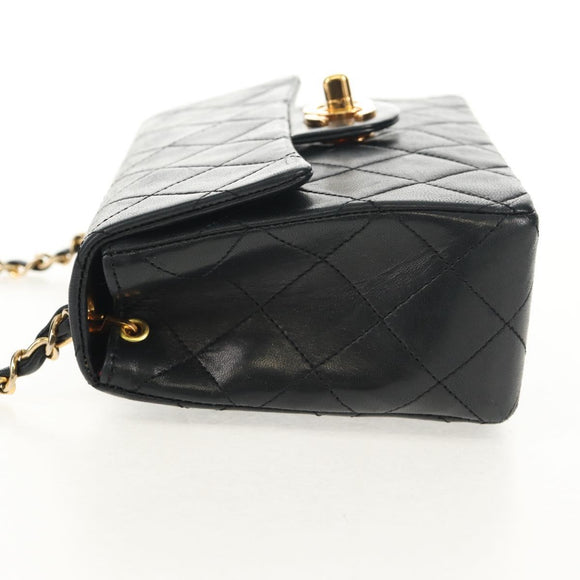 CHANEL Matelasse Chain Shoulder Bag Lamb Skin Black Gold CC Auth 146079SAV