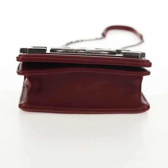 CHANEL Matelasse Boy Brick Chain Bag Lamb Skin Bordeaux CC Auth 146080SM