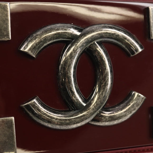 CHANEL Matelasse Boy Brick Chain Bag Lamb Skin Bordeaux CC Auth 146080AM