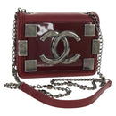 CHANEL Matelasse Boy Brick Chain Bag Lamb Skin Bordeaux CC Auth 146080SM-1
