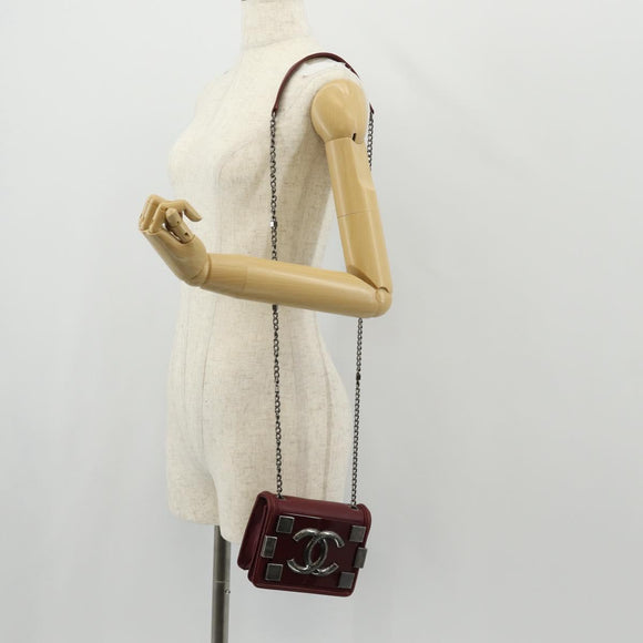 CHANEL Matelasse Boy Brick Chain Bag Lamb Skin Bordeaux CC Auth 146080AM