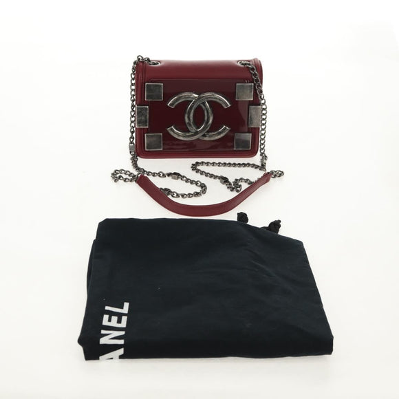 CHANEL Matelasse Boy Brick Chain Bag Lamb Skin Bordeaux CC Auth 146080SM
