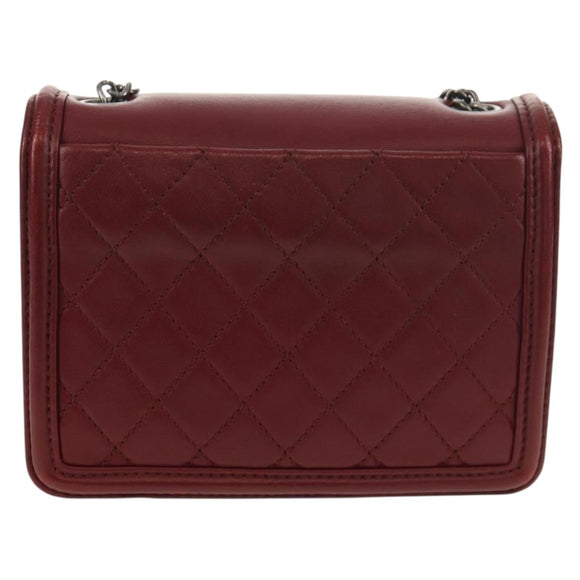 CHANEL Matelasse Boy Brick Chain Bag Lamb Skin Bordeaux CC Auth 146080SM