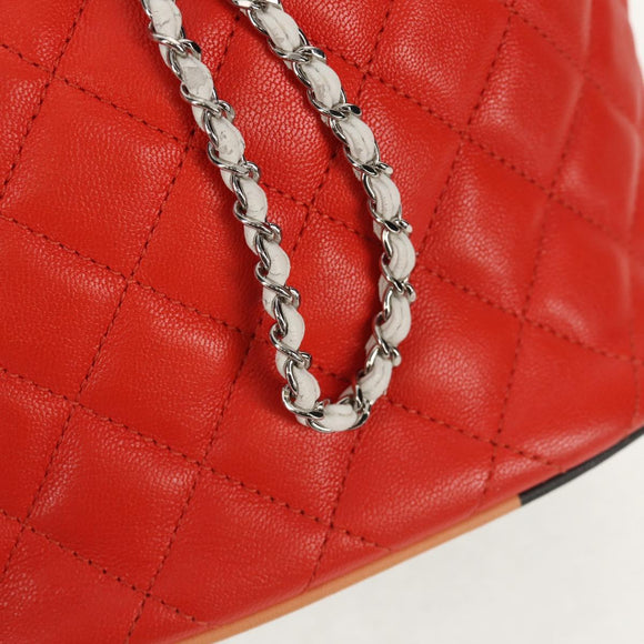 CHANEL Matelasse Chain Shoulder Bag Lamb Skin Orange Silver CC Auth 146081AM