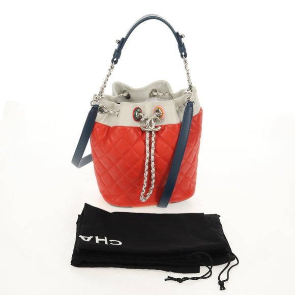 CHANEL Matelasse Chain Shoulder Bag Lamb Skin Orange Silver CC Auth 146081AM