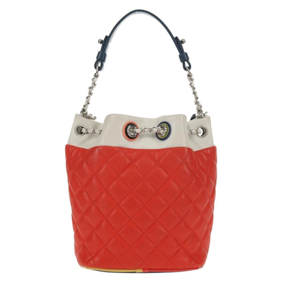 CHANEL Matelasse Chain Shoulder Bag Lamb Skin Orange Silver CC Auth 146081AM