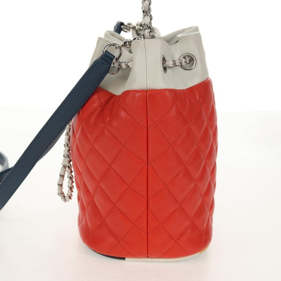 CHANEL Matelasse Chain Shoulder Bag Lamb Skin Orange Silver CC Auth 146081AM