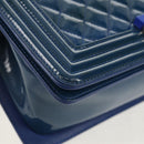 CHANEL Chain Boy Chanel Shoulder Bag Patent Blue Silver CC Auth 146082SAM-16