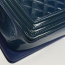 CHANEL Chain Boy Chanel Shoulder Bag Patent Blue Silver CC Auth 146082SAM-18