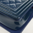 CHANEL Chain Boy Chanel Shoulder Bag Patent Blue Silver CC Auth 146082SAM-19