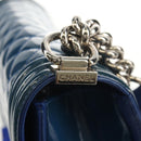 CHANEL Chain Boy Chanel Shoulder Bag Patent Blue Silver CC Auth 146082SAM-20