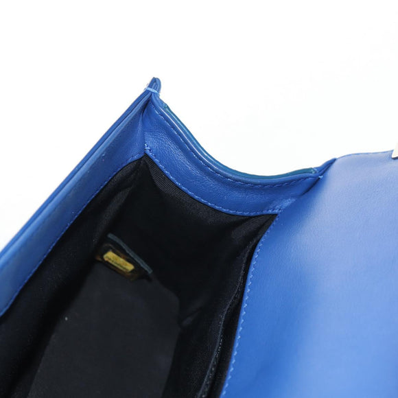 CHANEL Chain Boy Chanel Shoulder Bag Patent Blue Silver CC Auth 146082SAM