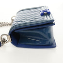 CHANEL Chain Boy Chanel Shoulder Bag Patent Blue Silver CC Auth 146082SAM-4