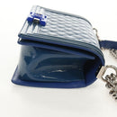 CHANEL Chain Boy Chanel Shoulder Bag Patent Blue Silver CC Auth 146082SAM-5