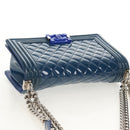 CHANEL Chain Boy Chanel Shoulder Bag Patent Blue Silver CC Auth 146082SAM-7