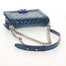 CHANEL Chain Boy Chanel Shoulder Bag Patent Blue Silver CC Auth 146082SAM-8