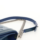 CHANEL Chain Boy Chanel Shoulder Bag Patent Blue Silver CC Auth 146082SAM-15