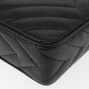 CHANEL Chain V Stitch Shoulder Bag Caviar Skin Black Gold CC Auth 146083AV-18