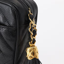 CHANEL Chain V Stitch Shoulder Bag Caviar Skin Black Gold CC Auth 146083AV-19