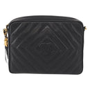 CHANEL Chain V Stitch Shoulder Bag Caviar Skin Black Gold CC Auth 146083AV-13