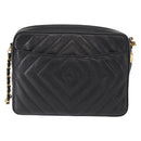 CHANEL Chain V Stitch Shoulder Bag Caviar Skin Black Gold CC Auth 146083AV-2
