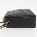 CHANEL Chain V Stitch Shoulder Bag Caviar Skin Black Gold CC Auth 146083AV-4
