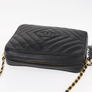 CHANEL Chain V Stitch Shoulder Bag Caviar Skin Black Gold CC Auth 146083AV-6