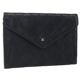 CHANEL Bicolore Wallet Lamb Skin Black CC Auth 146093