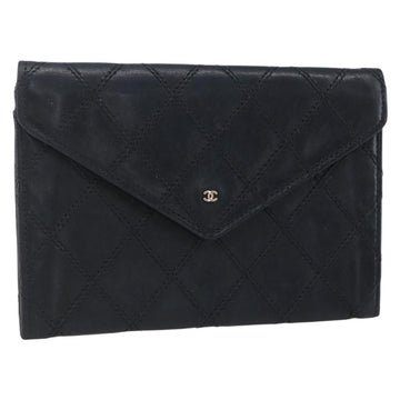 CHANEL Bicolore Wallet Lamb Skin Black CC Auth 146093