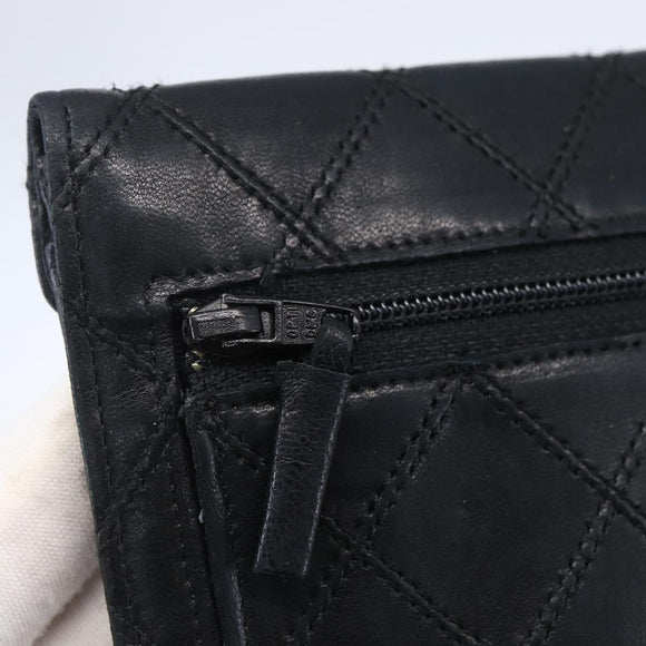 CHANEL Bicolore Wallet Lamb Skin Black CC Auth 146093