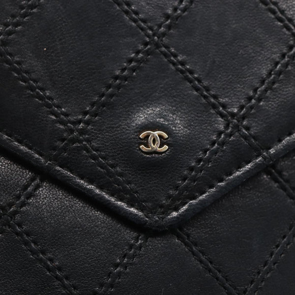CHANEL Bicolore Wallet Lamb Skin Black CC Auth 146093
